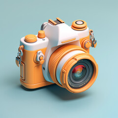 A camera 3D cartoon icon on blue background
