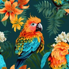 exotic parrot seamless pattern