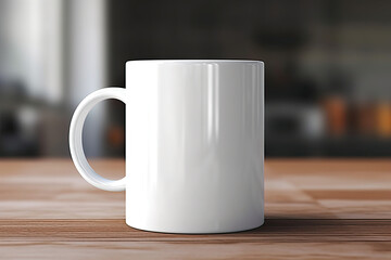 cup of coffee on wooden table, A mockup of a white coffee mug - obrazy, fototapety, plakaty