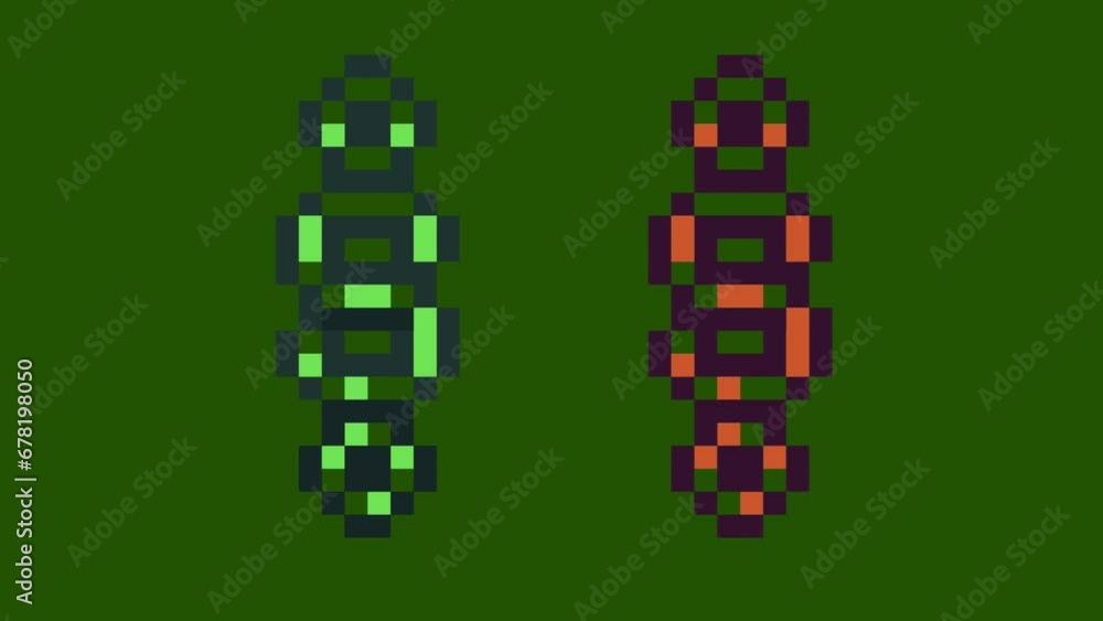 Aufkleber green scren of pixel dollar sign, sign slowly appeared bits. simple animation from pixel dots form s