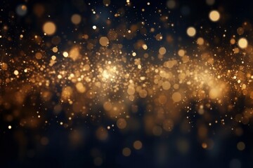 Abstract luxury gold background with gold particles. glitter vintage lights background. Christmas Golden light shine particles bokeh on dark background. Gold foil texture. Holiday.