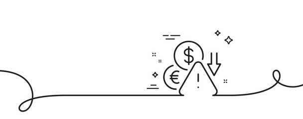 Deflation line icon. Continuous one line with curl. Economic crisis sign. Income reduction symbol. Deflation single outline ribbon. Loop curve pattern. Vector