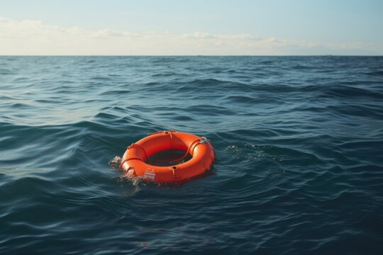 lifebuoy floating at sea , ready to save individuals from drowning. safety concept