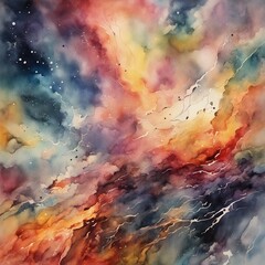stunning romantic storm of watercolor, intense, dynamic, stylized, colorful, contemporary art, detailed, high resolution