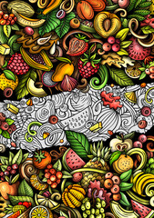Cartoon vector doodle Fresh Fruits banner background