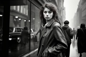 black and white street photography - portrait of beautiful girl - obrazy, fototapety, plakaty