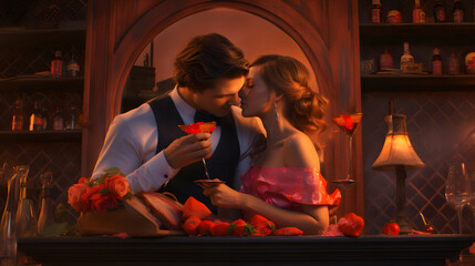 Valentines Day Celebrations - Romantic Couple - Love in the Air - Love Background Wallpaper - Generated by AI