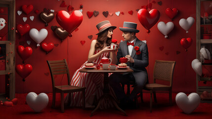 Valentines Day Celebrations - Romantic Couple - Love in the Air - Love Background Wallpaper - Generated by AI