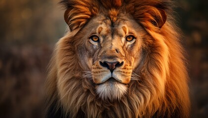 beautiful close up portrait of an african lion in the wild - wild life photography