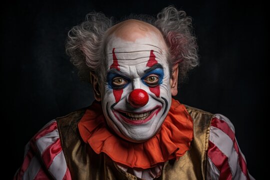 portrait of a clown against dark background