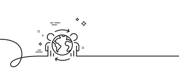 Global business line icon. Continuous one line with curl. International outsourcing sign. Internet marketing symbol. Global business single outline ribbon. Loop curve pattern. Vector