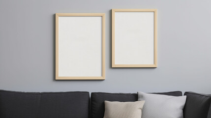 Mock up poster frame in modern interior background, living room, minimalistic style. generative ai