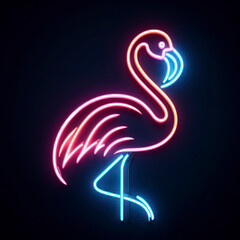 Naklejka premium flamingo neon light on solid black background. ai generative