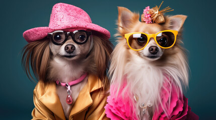 A pet duo looking fabulous in their stylish and lively outfits