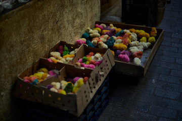 Colorful baby chickens in morocco, Market