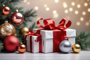 Fototapeta na wymiar christmas background with gift boxes and balls