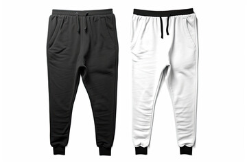 pants isolated on white, Black and white sweat pants or joggers mockup isolated on white background. unisex sport pants. - obrazy, fototapety, plakaty