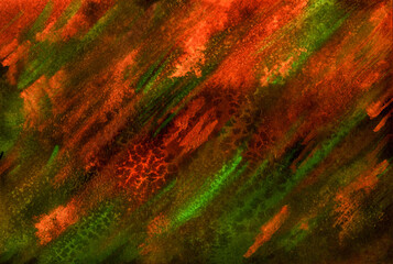 Aged abstract watercolor texture. Green watercolor strokes with cracks and abrasions. Illustration.