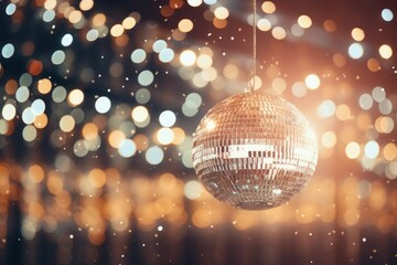 Fototapeta na wymiar A disco ball casting a magical array of sparkling lights during a lively New Year's Eve party