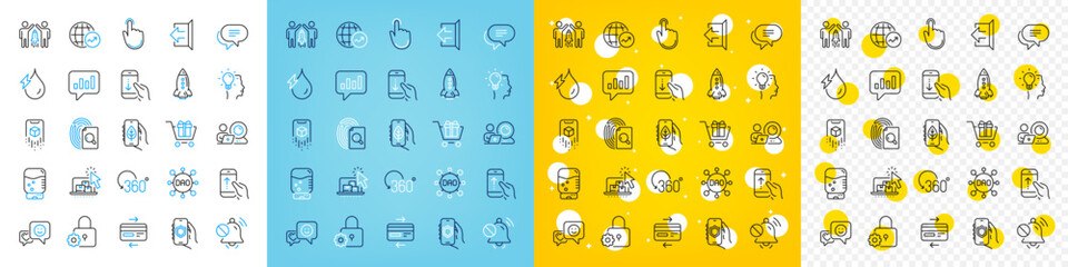 Vector icons set of Text message, Sign out and Lock line icons pack for web with Partnership, Hand click, Security app outline icon. Credit card, Hydroelectricity, Augmented reality pictogram. Vector