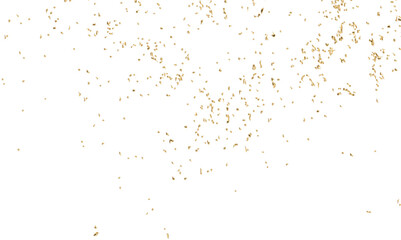 Abstract doted and confetti golden glitter particles splatter on transparent background. Luxury golden glitter confetti that floats down falling bokeh celebration background. - obrazy, fototapety, plakaty