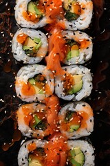 Close up view of Japanese food sushi roll.