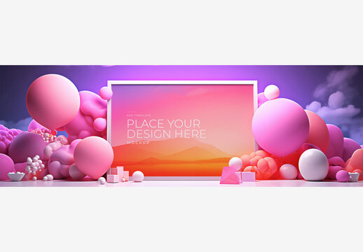 Vivid Fantasy: Pink and Purple Balloon Frame Mockup with Place for Picture Frame Mockup Template Vivid Fantasy