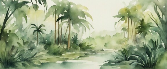 watercolour jungle landscape wallpaper
