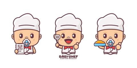 cute chef cartoon mascot. vector illustrations with outline style