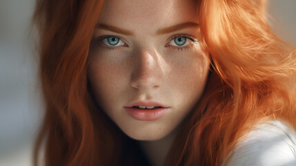 Fototapeta premium 25 year old woman with radiant and fresh skin, photo shoot, beauty model, light background, close-up of face