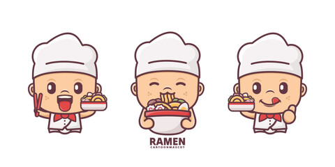cute chef cartoon mascot with ramen