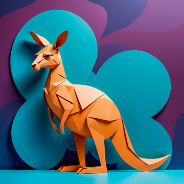 kangaroo shaped illustration made of paper on the abstract background.