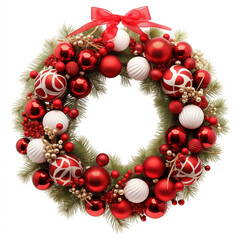Fototapeta na wymiar Christmas wreath, red balls, Christmas tree decoration, New Year, Christmas, red