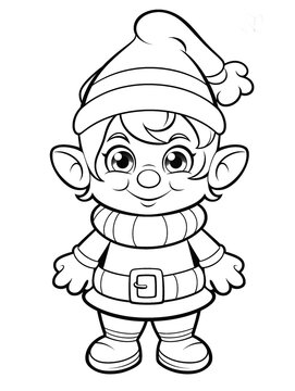 little female christmas elf with christmas hat vector illustration for coloring books for adults or children. Coloring Book Business possibilities with great pictures without greyscale.