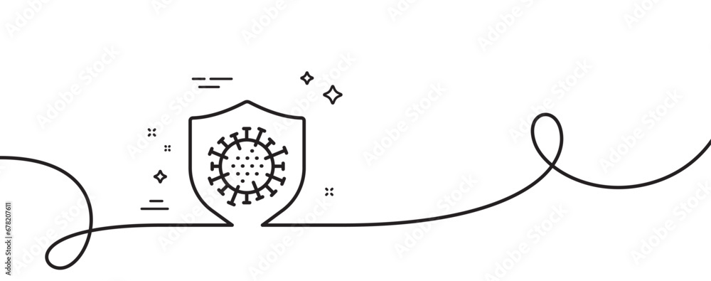 Poster coronavirus protection line icon. continuous one line with curl. covid virus sign. infection protect