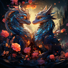 Fototapeta premium Winged wonders find a rosy romance at daybreak