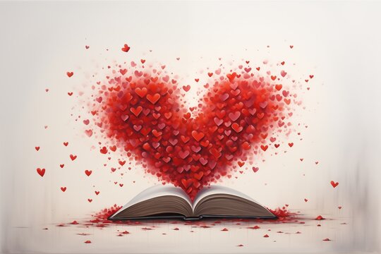 open book with hearts coming out. Design for romantic literature, love message or banner, Valentine advertisement. Generative AI - Powered by Adobe