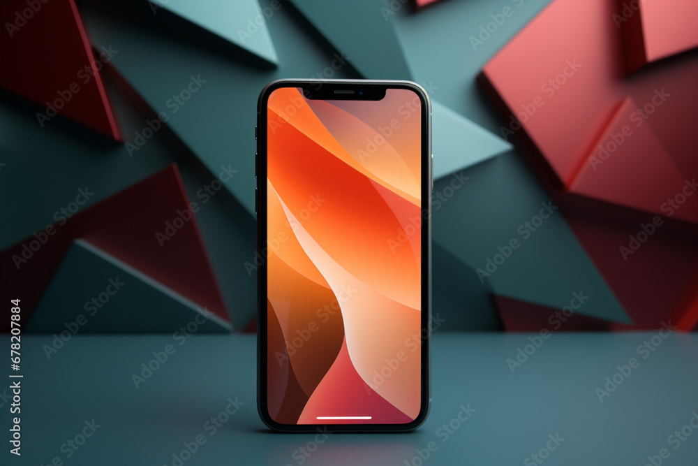 Poster abstract background with glowing lines with a mobile