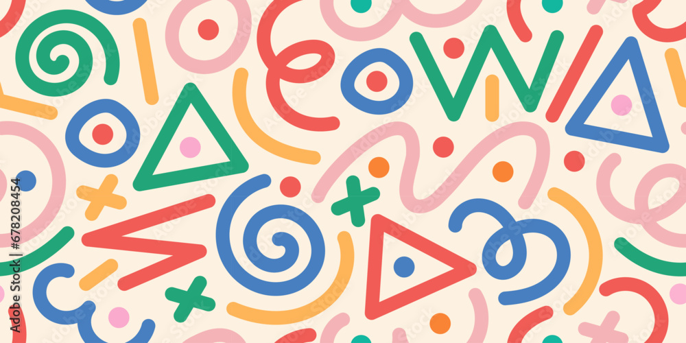 Poster fun colorfula abstract line doodle shape set. creative minimalist style art symbol collection for ch