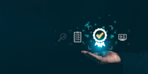 Efficient Virtual Shopping Businessman's Hands Selecting High-Quality Products with Standards and Top-notch After-Sales Service