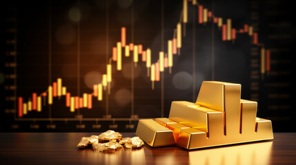 Gold price graph board with the price rising high has a finger pointing .Ai Generated