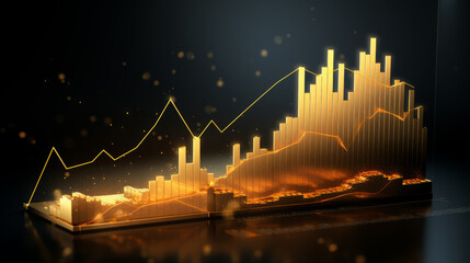 Gold price graph board with the price rising high has a finger pointing .Ai Generated