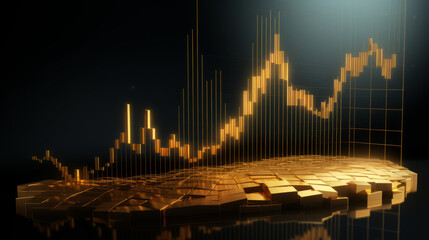 Gold price graph board with the price rising high has a finger pointing .Ai Generated