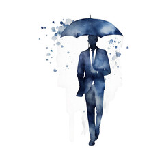 watercolour man with an umbrella 
