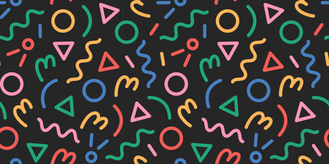 Fun colorfula abstract line doodle shape set. Creative minimalist style art symbol collection for children or party celebration with modern shapes. Simple upbeat childish drawing scribble decoration.