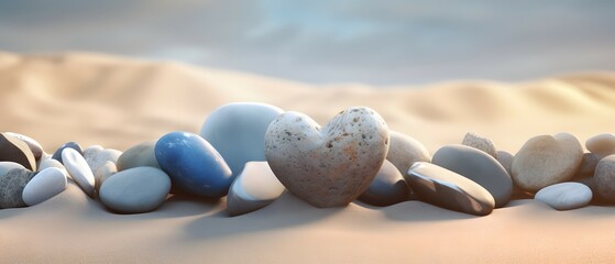 Eternal Treasures: Heart Stones Gracing the Seaside Sands