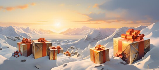 Snowy Gift Hills: Sunset Delight in Winter Wonderland