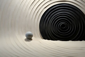 Zen Tranquility: Stone in the Sand Surrounded by Circles