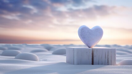 Eternal Embrace: Violet-Lit White Heart on Sunset Beach