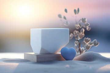 Luminous Love: White Stone Heart Glowing in Violet Sunset